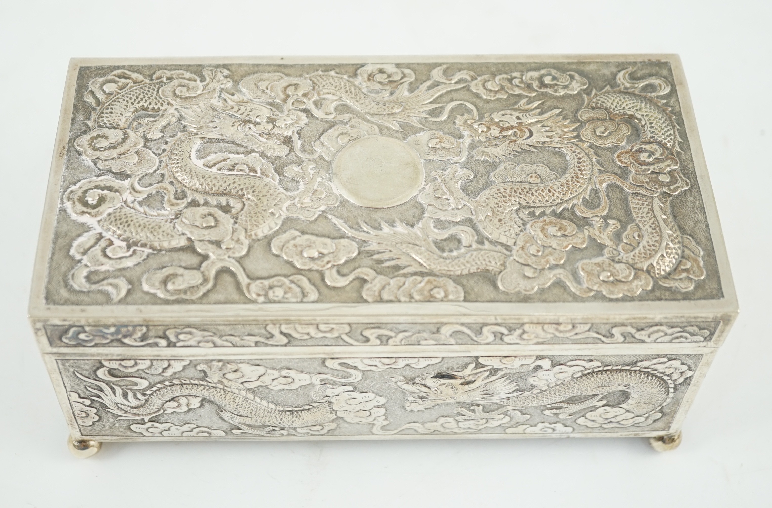 A late 19th/early 20th century Chinese Export silver rectangular cigarette box, by WA